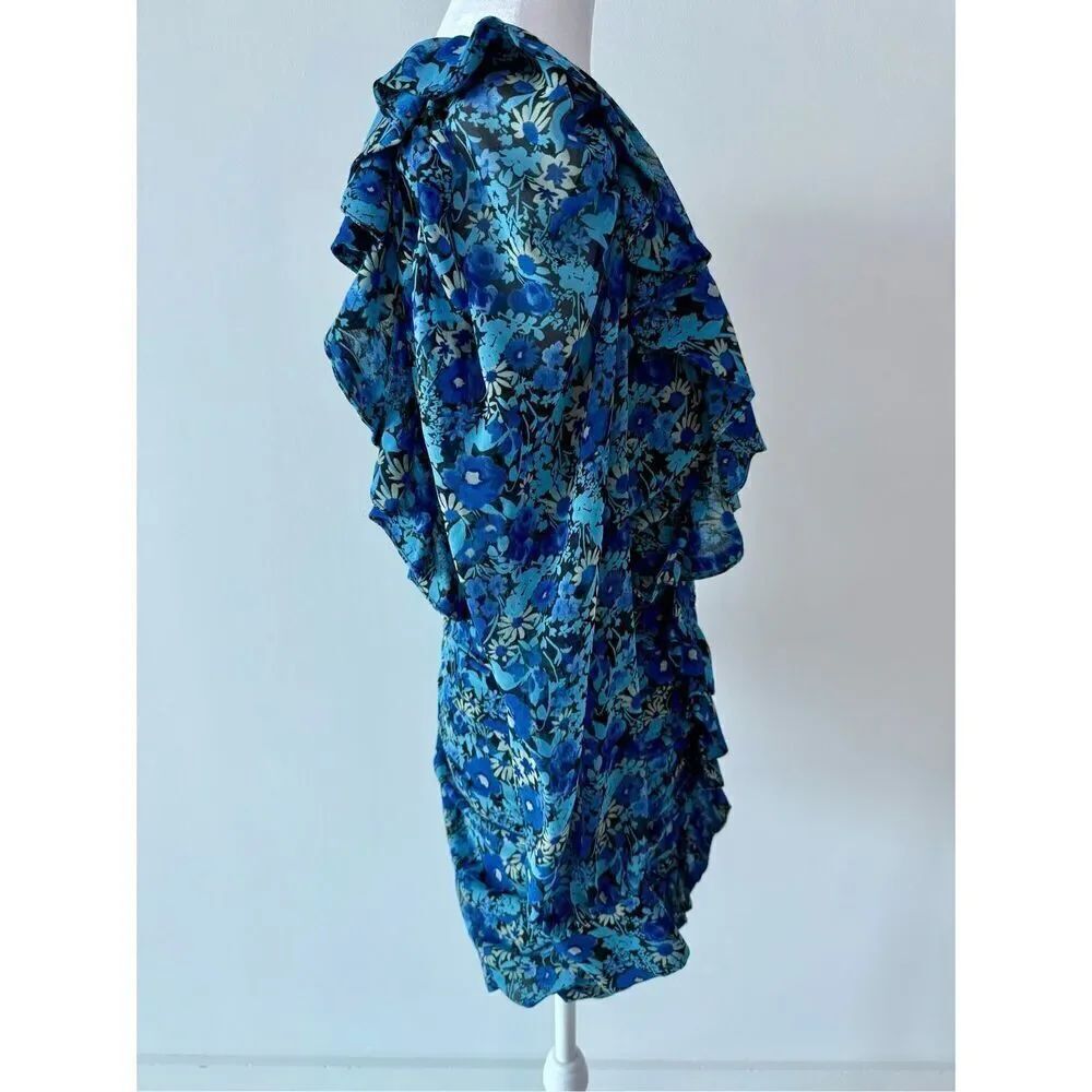 🦋 ZARA Blogger Favorite Draped Romantic Ruffle Ruching Keyhole Floral Mini Dress - Picture 12 of 15